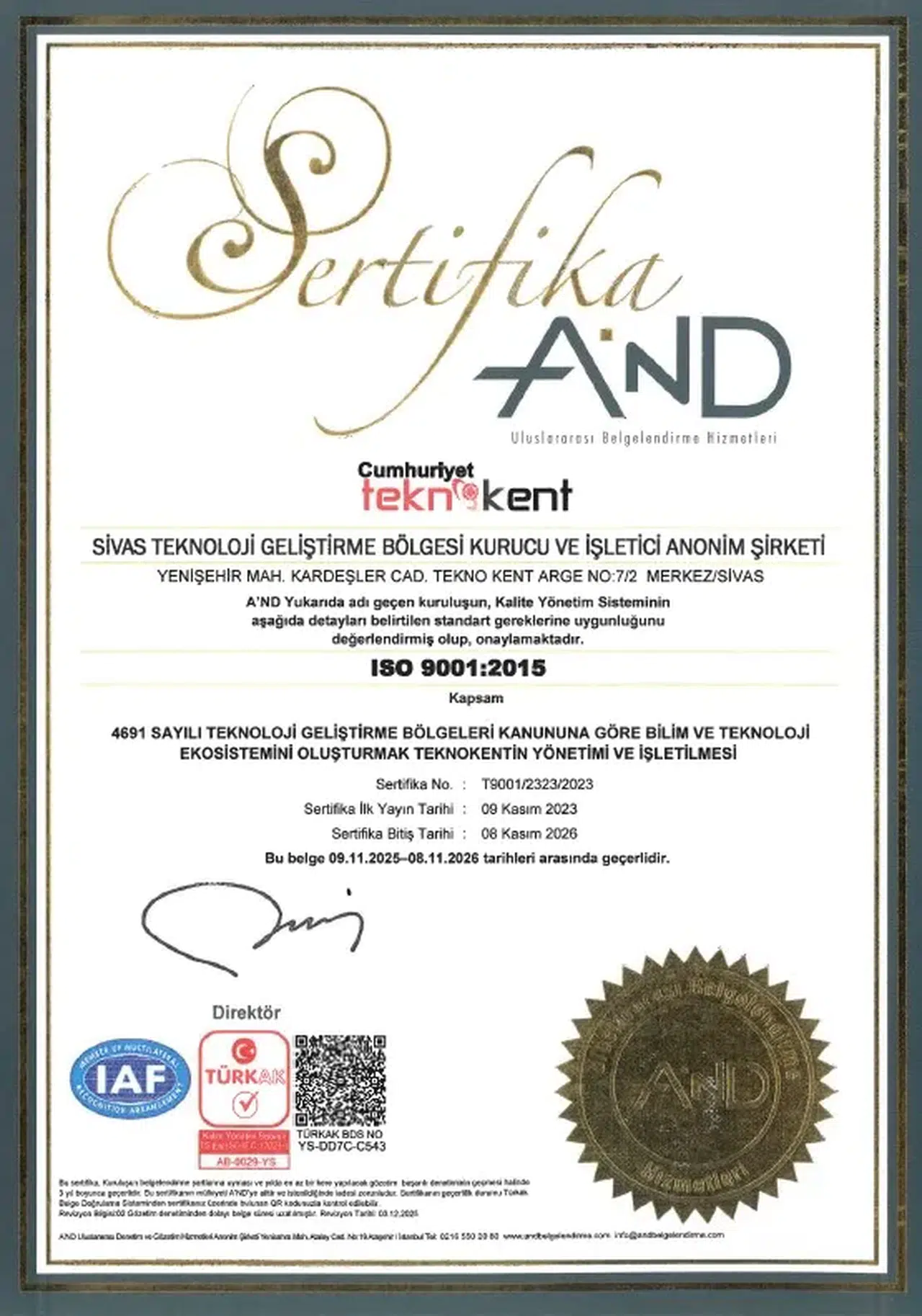 Teknokent, Kalite ve Güven Standardını ISO ile Belgelendirdi