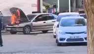 Yolda alev alev yanan araç korku dolu anlar yaşattı!