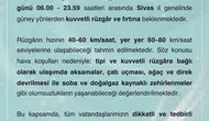 Sivas’ta Kuvvetli Rüzgâr ve Fırtına Bekleniyor: Valilik Uyardı