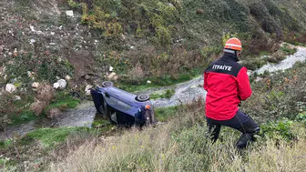 Bolu'da korkunç kaza anı! Kontrolden çıkan araç dereye uçtu