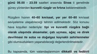 Sivas’ta Kuvvetli Rüzgâr ve Fırtına Bekleniyor: Valilik Uyardı