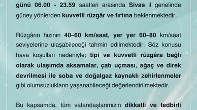 Sivas’ta Kuvvetli Rüzgâr ve Fırtına Bekleniyor: Valilik Uyardı