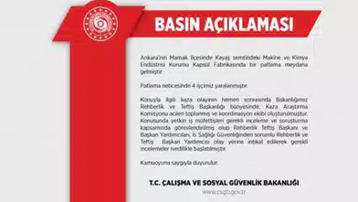 MKE'de Meydana Gelen Patlama ile İlgili Açıklama