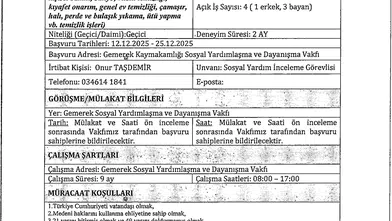 Gemerek SYDV’ye 4 İşçi Alınacak