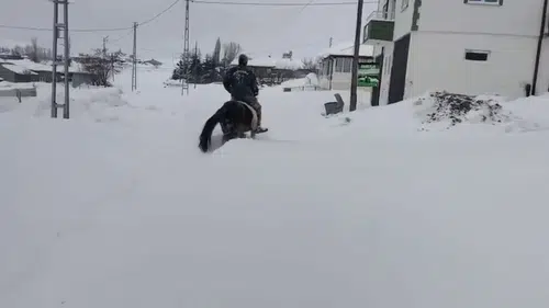 Kar Çilesi: Ağılına At Sırtında Gidip Hayvanlarını Besledi