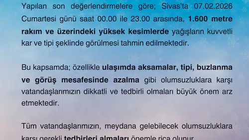 Meteorolojiden Sivas İçin Kuvvetli Kar ve Tipi Uyarısı